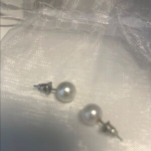 Elegant Silver Pearl Stud Earrings